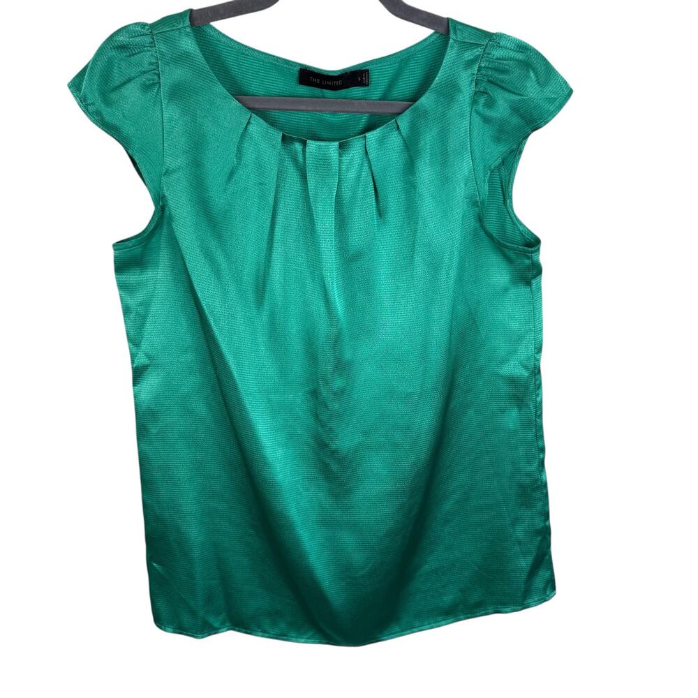 The Limited Bright Green‎ Satin Cap Sleeve Pleated Lightweight Blouse Size S